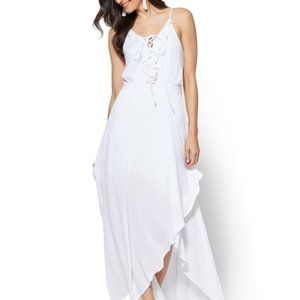 New York & Company Laced Ruffle Front Hi Lo Dress